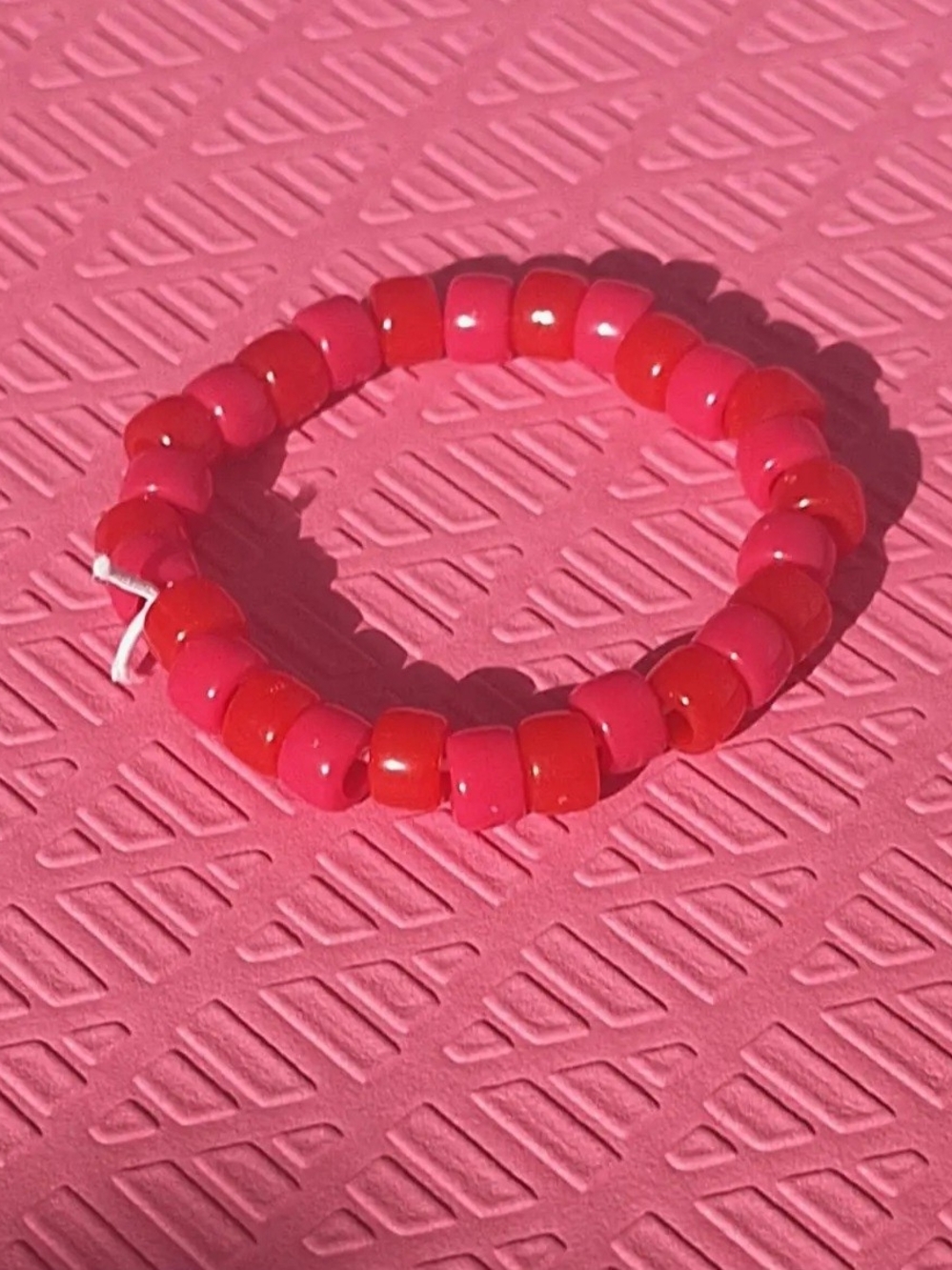 Handmade Pink-Red Beaded Elastic Bracelet - Women Jewelry